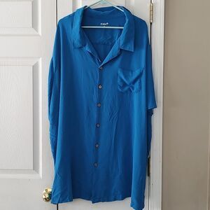 KS Island Big Tall turquoise blue  soft button down casual shirt  Sz 5XL Tall